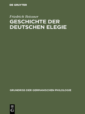 cover image of Geschichte der deutschen Elegie